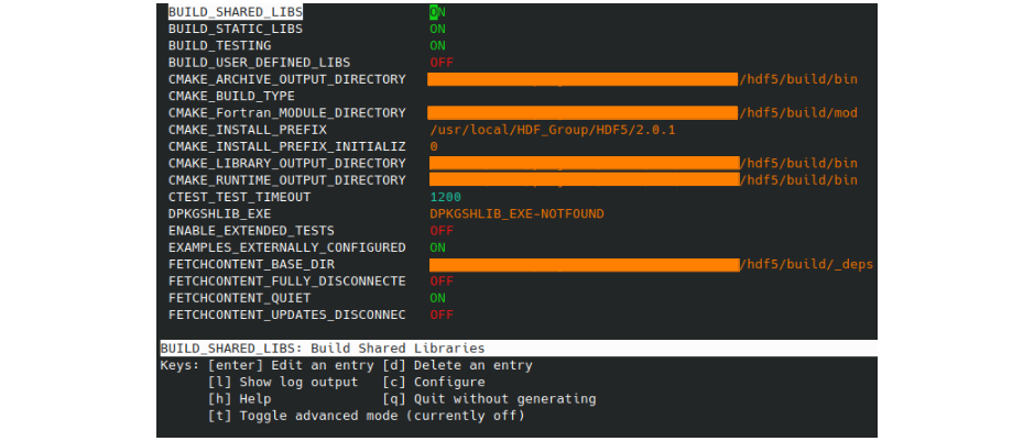 Interface graphique ccmake