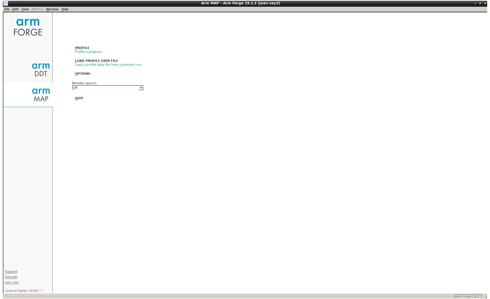 Fenêtre d'accueil de Arm MAP